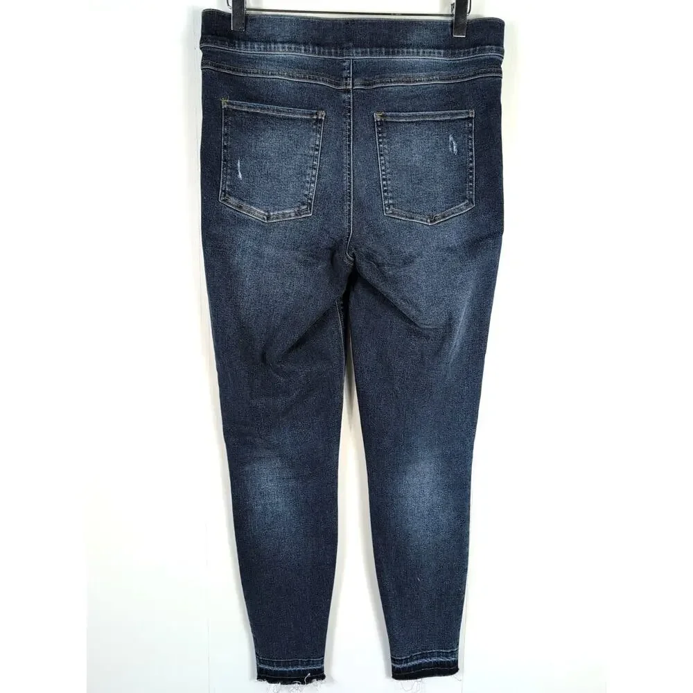 Spanx Women’s L Blue Pull-On Skinny Jegging Jeans Distressed Raw Hem Ankle - Picture 3 of 14